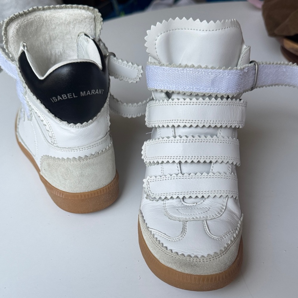 Isabel Marant Kids White High-Top Velcro Sneakers with Gum Soles